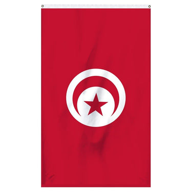 Tunisia National Flag for sale to buy online from Atlantic Flag and Pole. Red flag with a white circle in the center with a red crescent moon.